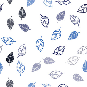 深蓝色矢量无缝的自然背景与树叶。粗略的涂鸦与树叶模糊的背景。面料设计模式, 壁纸