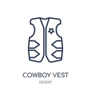 牛仔背心图标。牛仔背心线性符号设计从沙漠收集。简单的大纲元素向量例证在白色背景