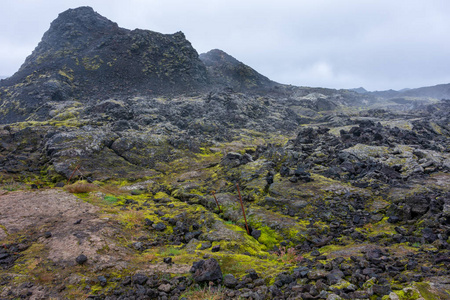 Leirhnjukur黏土山在北部冰岛一个美丽的火山熔岩领域与熔岩河和纹形成以帕霍霍熔岩熔岩流和五颜六色的陨石坑