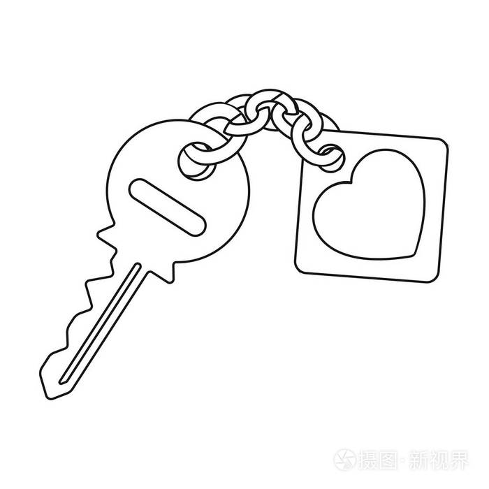 插画 艺术 在白色背景上孤立的大纲样式的钥匙图标.