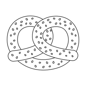 椒盐卷饼在白色背景上孤立的大纲样式图标。慕尼黑啤酒节象征股票矢量图