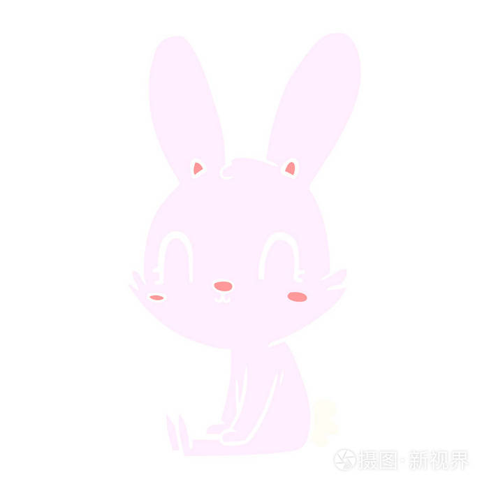 可爱的扁平色风格卡通兔子坐