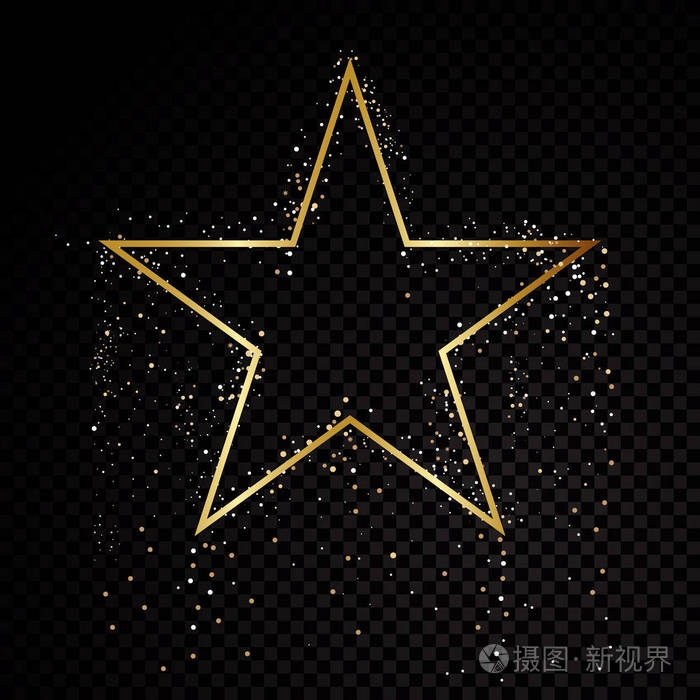 星星闪耀金色的框架.隔离在黑色透明背景上.向量例证