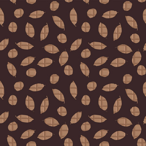 可可豆荚形状剪裁填充巧克力片纹理无缝矢量图案背景。非常适合面料包装家居装饰壁纸等