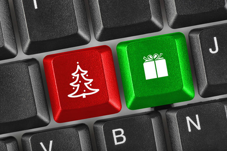 电脑键盘与圣诞节键假日概念
