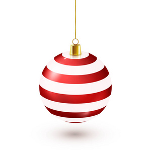 圣诞树闪亮的红球。新年装饰。冬季。12月假期。贺卡或横幅元素