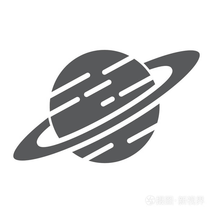 土星字形图标, 天文学和空间, 行星符号, 矢量图形, 白色背景上的固体