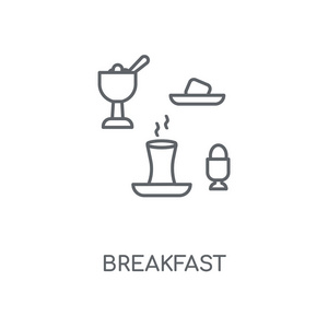 早餐线性图标。早餐概念笔画符号设计。薄的图形元素向量例证, 在白色背景上的轮廓样式, eps 10