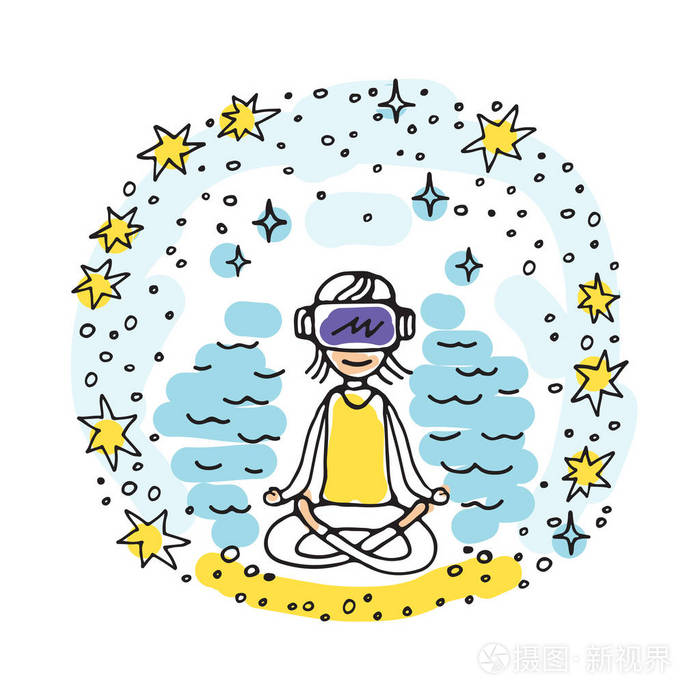 海报,横幅或传单的设计元素.心理健康的 vr 概念