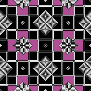 抽象无缝复古黑色 白色和紫色的图案的线条和正方形
