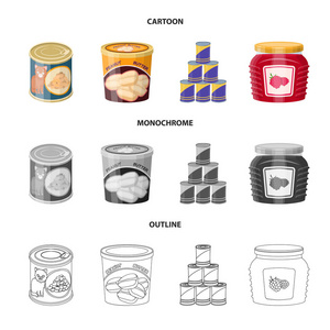 罐头和食物标志的向量例证。股票的罐头和包装矢量图标集