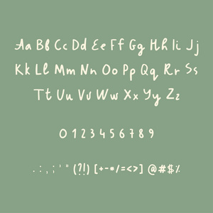 手绘字母表数字和标点符号。质朴的字体。向量 abc