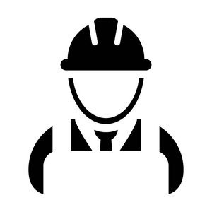 建筑工人图标向量男性服务人员个人资料头像与安全帽头盔在字形象形图插图