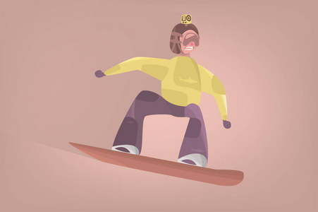 矢量卡通孤立的性.滑雪板使自由泳跳照片