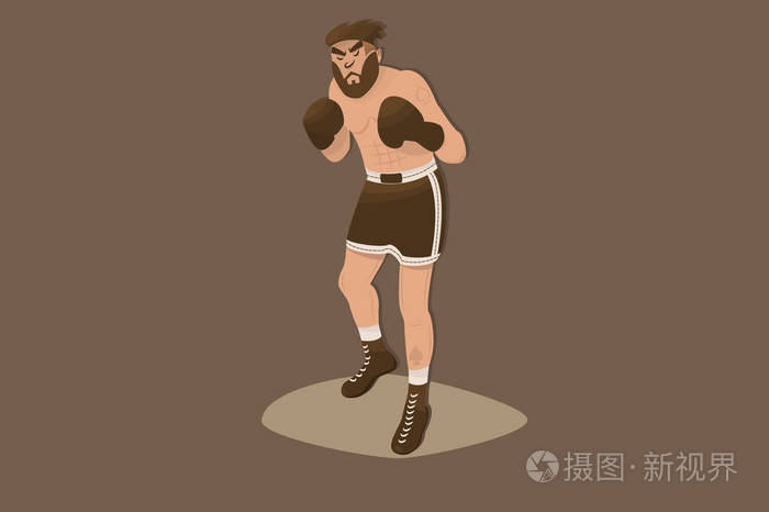 留着胡子在平面设计中的漫画拳击手.卡通图片