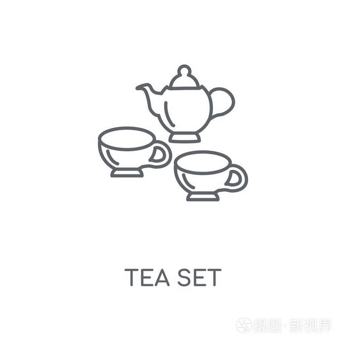 茶具线性图标.茶具概念笔画符号设计.