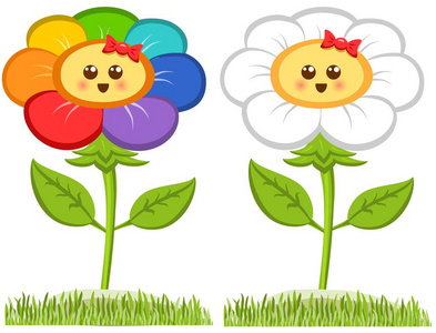 卡通笑脸花, 快乐雏菊白色上隔离.矢量插画照片