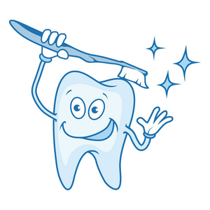 动画片微笑牙齿, 防止牙齿清洁, 卡通牙齿站立在不同的姿势, 矢量图稿