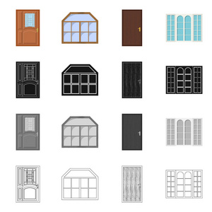 门和前符号的矢量插图。门和木制股票矢量图集