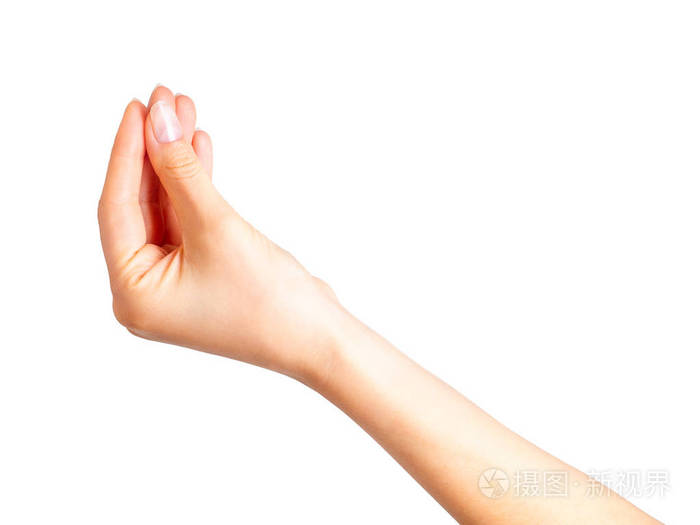 拿着用三个手指的东西的妇女手