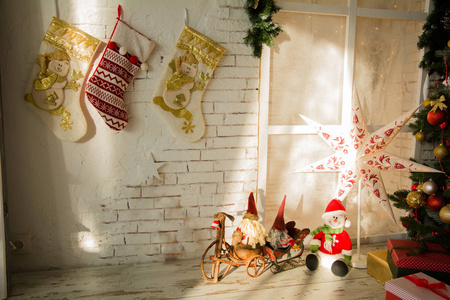 圣诞节背景墙与袜子图片