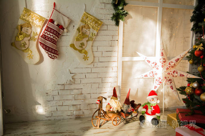 圣诞节背景墙与袜子