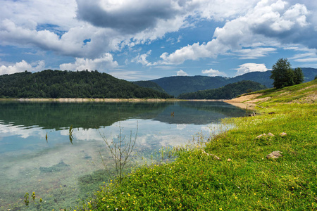 塞尔维亚的扎诺韦湖景观在夏日
