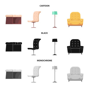 家具和公寓标志的矢量插图。家具和家庭股票矢量图的收集