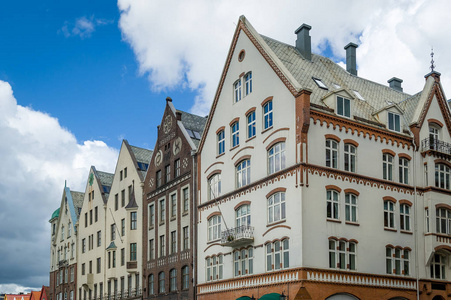 卑尔根老城区的房子，挪威历史立面
