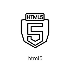 html5 图标。时尚现代平面线性向量 html5 图标在白色背景上从细线技术汇集, 可编辑的轮廓笔划向量例证