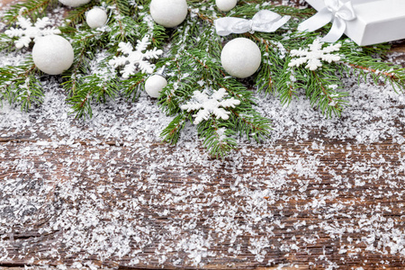 圣诞节背景与雪 小玩意 冷杉和雪花