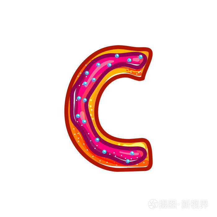字母c. 饼干配釉和五彩纸屑.甜甜甜甜圈烘焙字体.