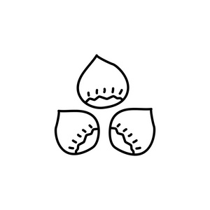 淡褐色坚果的线条图标.素食和素食.健康饮食成分.