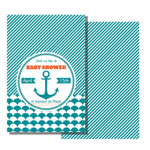 航海婴儿淋浴卡。海洋主题婴儿派对邀请函。向量例证
