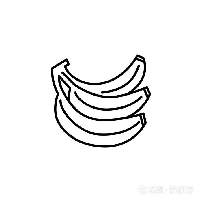 黑和白色向量一串香蕉的例证.新鲜热带水果的线条图标.素食和素食.