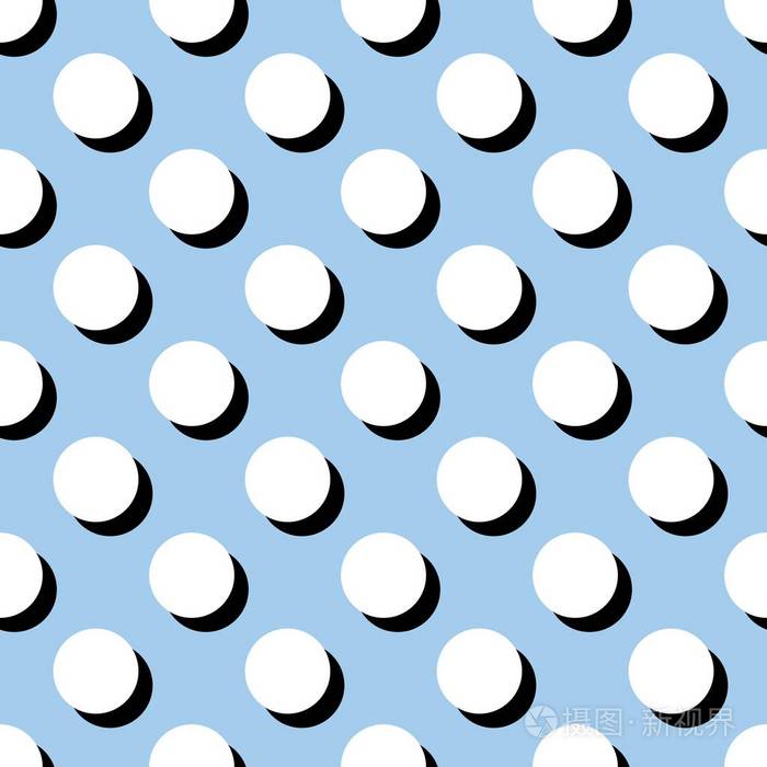 平铺矢量模式与阴影柔和的蓝色背景上的白色波尔卡圆点插画-正版商用