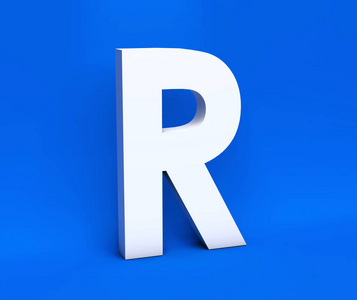 蓝色背景上的白色符号 r。3d 渲染