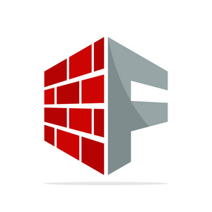 建筑业务的初始标志图标与红砖和字母 f 的组合的概念