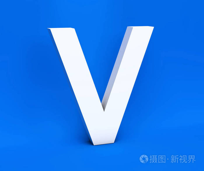 蓝色背景上的白色符号v3d渲染