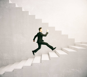 人跑来混凝土楼梯侧面图.成功的概念.3d 渲染照片