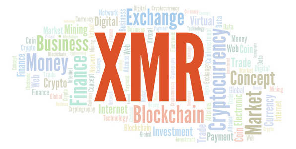 Xmr 或门罗币加密货币硬币字云。只用文字制作的文字云