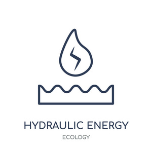 液压能量图标。从生态学收集的水能线性符号设计。简单的大纲元素向量例证在白色背景