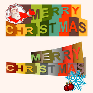 节日快乐圣诞短信与各种颜色的正方形的字母, 与圣诞老人