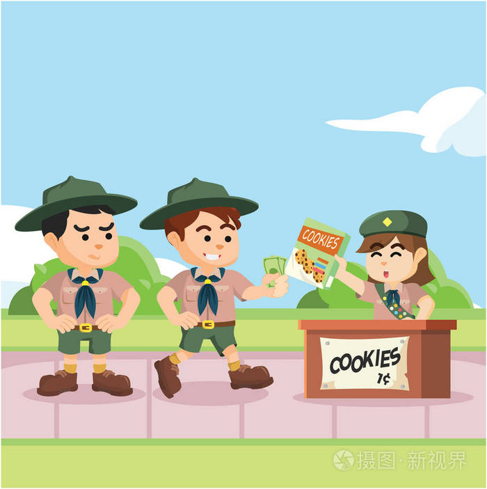 队列的童子军买曲奇饼