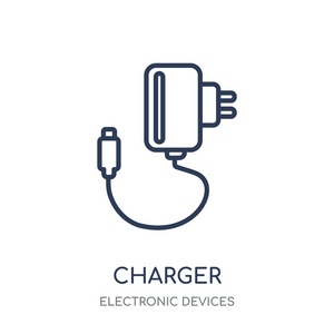 充电器图标.从电子设备采集的充电器线性符号设计照片