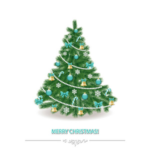 圣诞树。传统装饰为金色和蓝色。现实