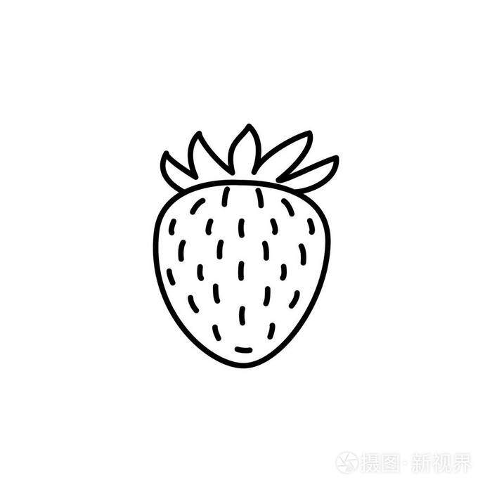 插画 草莓的黑白向量例证.与叶子的新鲜浆果的线图标.素食和素食.