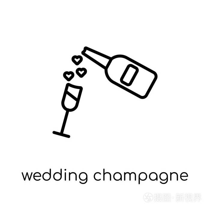 婚礼香槟图标。时尚现代平面线性矢量婚礼香槟图标在白色背景从细线婚礼和爱情收藏, 轮廓向量例证