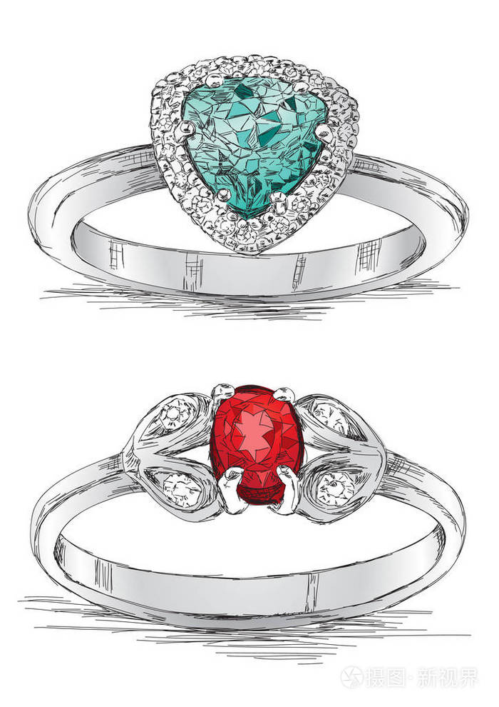 钻石戒指珠宝素描矢量图