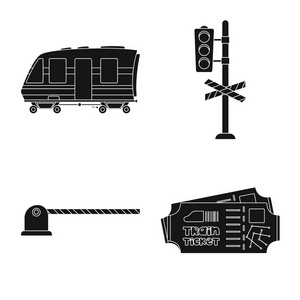 列车和车站标志的矢量设计。股票火车票矢量图标集